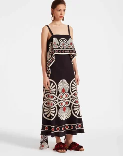 Slip-Around DressMedallion Plac&eacute;e Black in Crepe De Chine