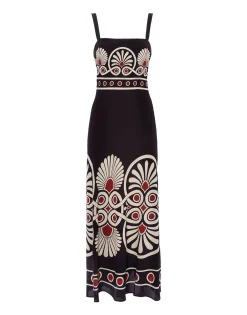 Slip-Around DressMedallion Plac&eacute;e Black in Crepe De Chine