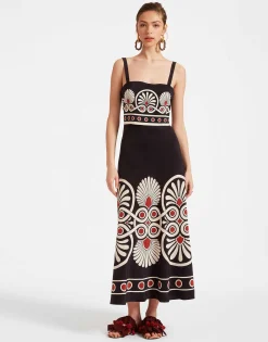 Slip-Around DressMedallion Plac&eacute;e Black in Crepe De Chine