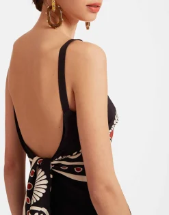 Slip-Around DressMedallion Plac&eacute;e Black in Crepe De Chine