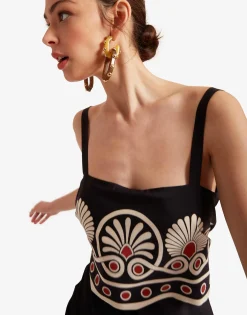 Slip-Around DressMedallion Plac&eacute;e Black in Crepe De Chine