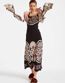 Slip-Around DressMedallion Plac&eacute;e Black in Crepe De Chine