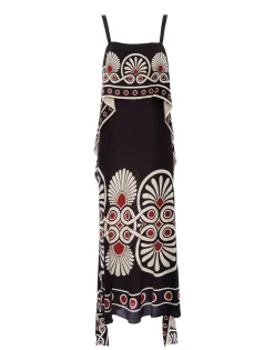 Slip-Around DressMedallion Plac&eacute;e Black in Crepe De Chine