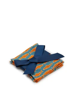 Small Napkins Set Of 4Como Fish Blue Small in Linen