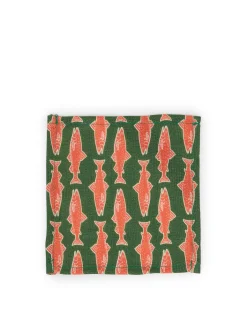 Small Napkins Set Of 4Como Fish Green Small in Linen