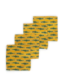 Small Napkins Set Of 4Como Fish Yellow Small in Linen