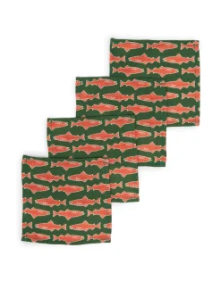 Small Napkins Set Of 4Como Fish Green Small in Linen