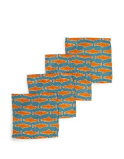 Small Napkins Set Of 4Como Fish Blue Small in Linen