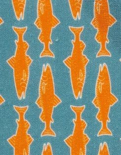 Small Napkins Set Of 4Como Fish Blue Small in Linen