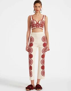 Stretch PantsMedallion Plac&eacute;e Cream in Envers Satin