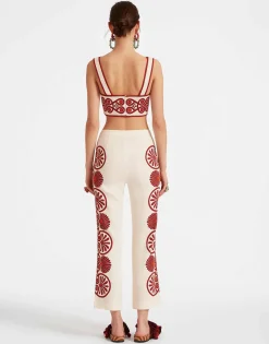 Stretch PantsMedallion Plac&eacute;e Cream in Envers Satin