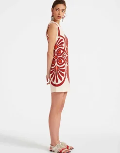 Stretch TunicMedallion Plac&eacute;e Cream in Envers Satin