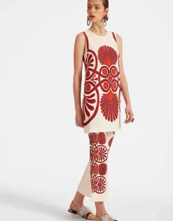 Stretch TunicMedallion Plac&eacute;e Cream in Envers Satin