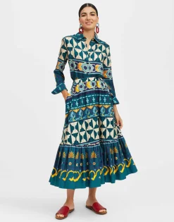 Sunset SkirtCasareale Plac&egrave;e Emerald in Summer Poplin