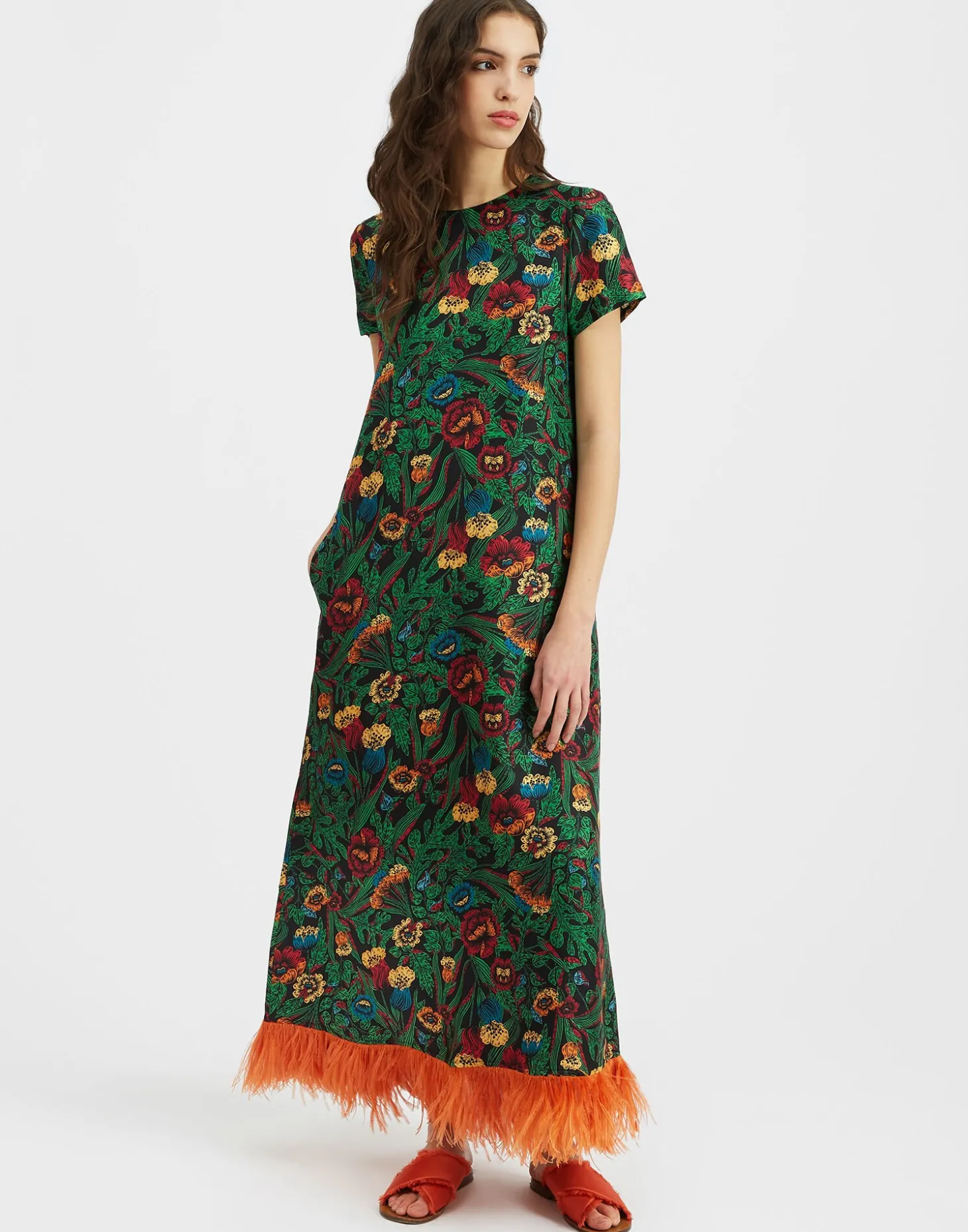 Swing Dress (With Feathers)Night Garden in Silk Twill