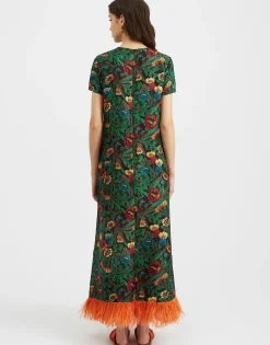 Swing Dress (With Feathers)Night Garden in Silk Twill
