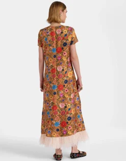 Swing DressBotticelli Rust in Silk Twill With Feathers