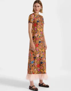 Swing DressBotticelli Rust in Silk Twill With Feathers