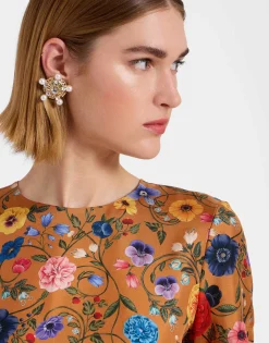 Swing DressBotticelli Rust in Silk Twill With Feathers