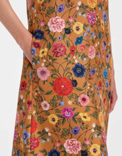 Swing DressBotticelli Rust in Silk Twill With Feathers