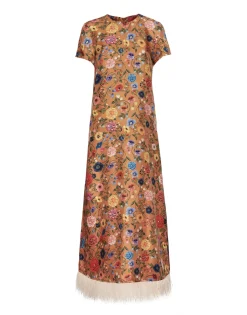 Swing DressBotticelli Rust in Silk Twill With Feathers