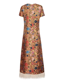 Swing DressBotticelli Rust in Silk Twill With Feathers