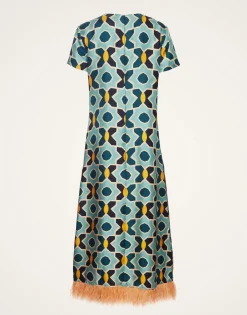 Swing DressPlaza Light Blue in Silk Twill With Feathers