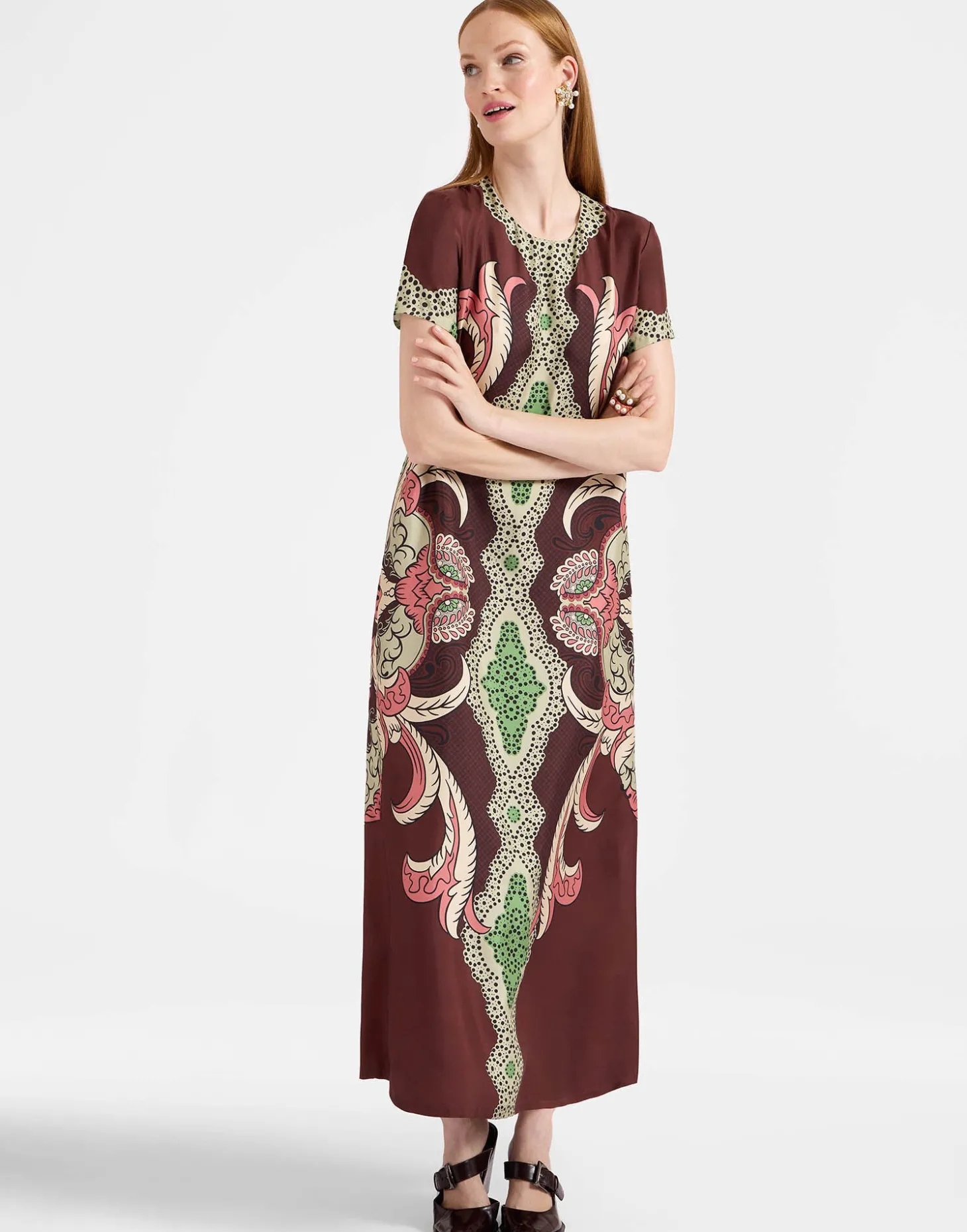 Swing DressPortal Placée Brown in Silk Twill