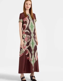 Swing DressPortal Plac&eacute;e Brown in Silk Twill