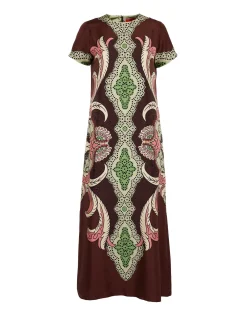 Swing DressPortal Plac&eacute;e Brown in Silk Twill