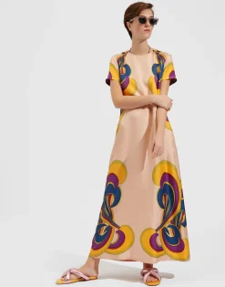 Swing DressRainbow Swirl Rosa Plac&eacute;e in Twill Silk