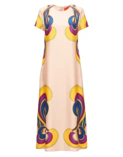 Swing DressRainbow Swirl Rosa Placée in Twill Silk