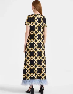 Swing DressTackle Black in Silk Twill With Feathers