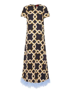 Swing DressTackle Black in Silk Twill With Feathers