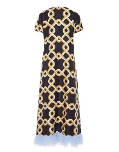 Swing DressTackle Black in Silk Twill With Feathers