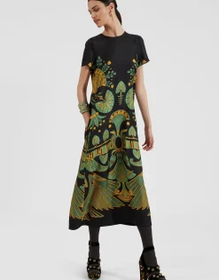 Swing DressThe Nile Plac&eacute;e Black in Silk Twill