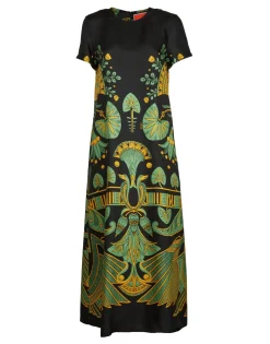 Swing DressThe Nile Plac&eacute;e Black in Silk Twill