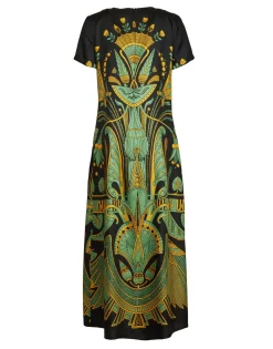 Swing DressThe Nile Plac&eacute;e Black in Silk Twill