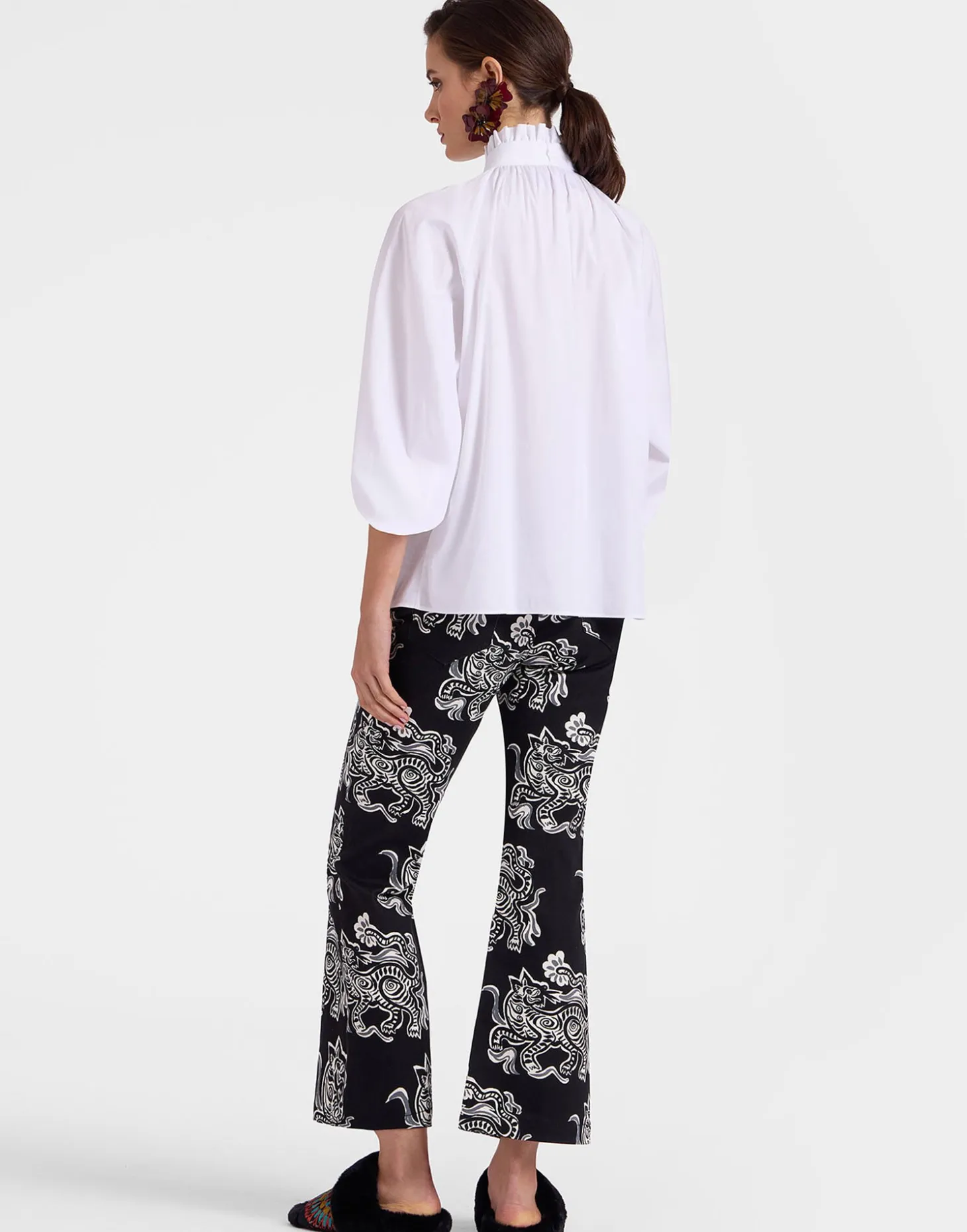 The Cropped Flare JeanCrazy Tigers Black & White in Cotton Drill