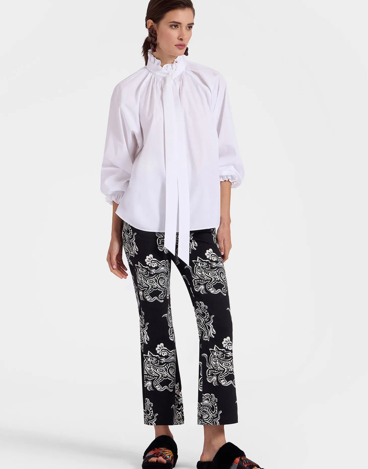 The Cropped Flare JeanCrazy Tigers Black & White in Cotton Drill