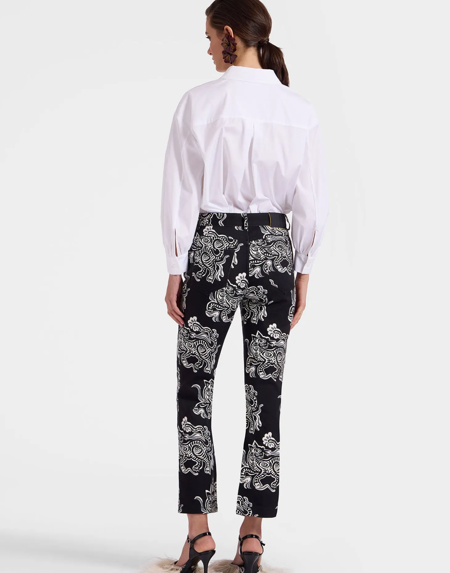 The Cropped Flare JeanCrazy Tigers Black & White in Cotton Drill