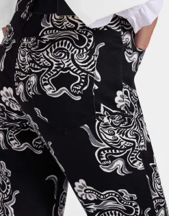 The Cropped Flare JeanCrazy Tigers Black & White in Cotton Drill