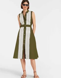 Tootsie DressSolid Camouflage in Crisp Poplin With Lacey Ribbons