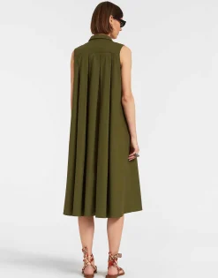 Tootsie DressSolid Camouflage in Crisp Poplin With Lacey Ribbons