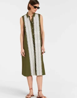 Tootsie DressSolid Camouflage in Crisp Poplin With Lacey Ribbons