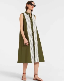 Tootsie DressSolid Camouflage in Crisp Poplin With Lacey Ribbons