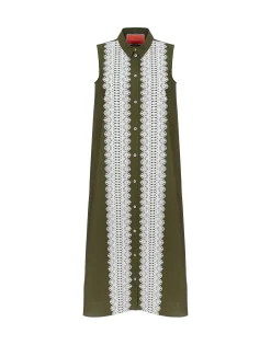 Tootsie DressSolid Camouflage in Crisp Poplin With Lacey Ribbons