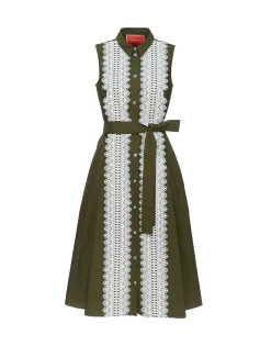 Tootsie DressSolid Camouflage in Crisp Poplin With Lacey Ribbons