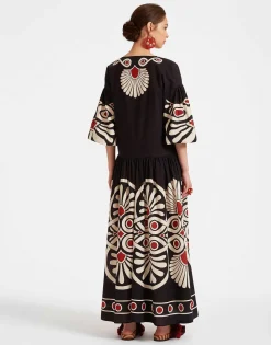 Viviana DressMedallion Plac&eacute;e Black in Cotton Voile