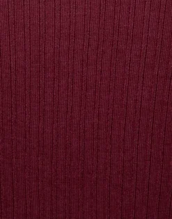 V-Neck High Kick TopSolid Burgandy in Ribbed Silk Cashmere With Feathers